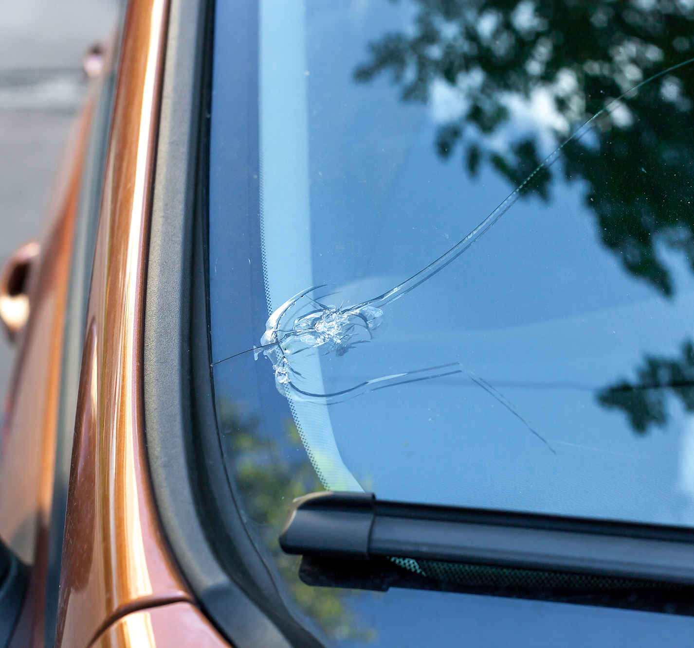 Broken windshield of a car.